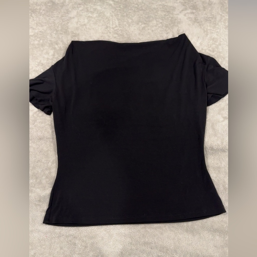 Black Asymmetrical Blouse with Off the Shoulder Sleeves